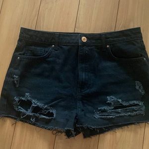 Black denim shorts